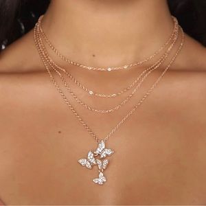 Gold Layered Chain Butterfly Necklace